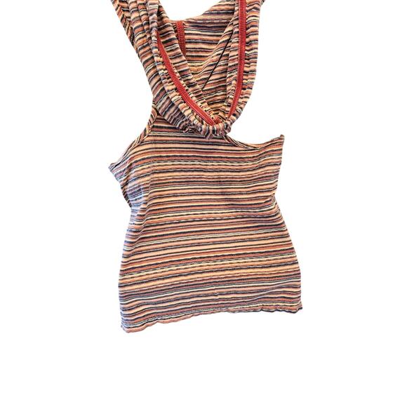 NWT free people rasta boho sleevless shirt jacket hooded hippie S striped orange - Picture 3 of 9